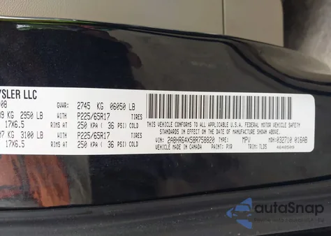 2008 Chrysler Town & Country Limited из США, поврежденный, VIN 2A8HR64X58R758820